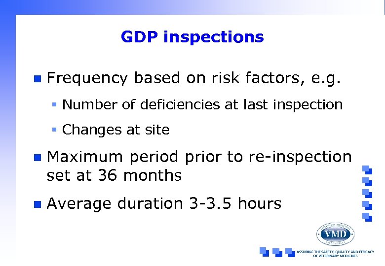 GDP inspections n Frequency based on risk factors, e. g. § Number of deficiencies