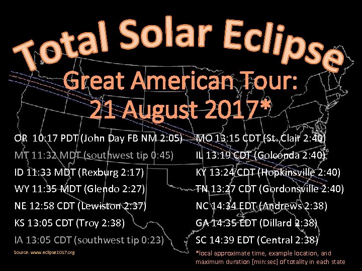 Great American Tour: 21 August 2017* OR 10: 17 PDT (John Day FB NM