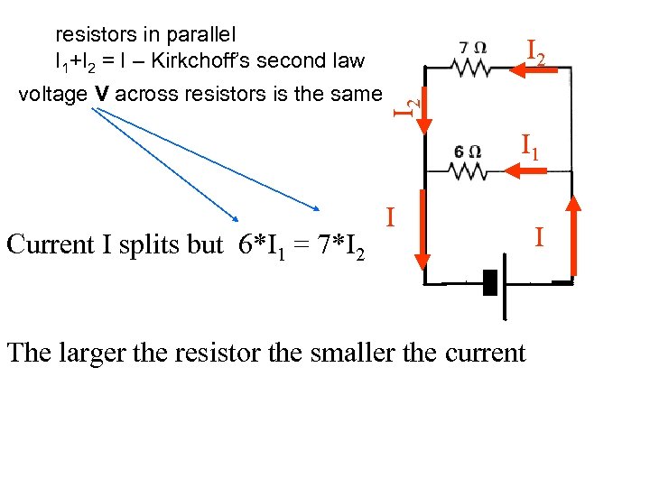resistors in parallel I 1+I 2 = I – Kirkchoff’s second law I 2