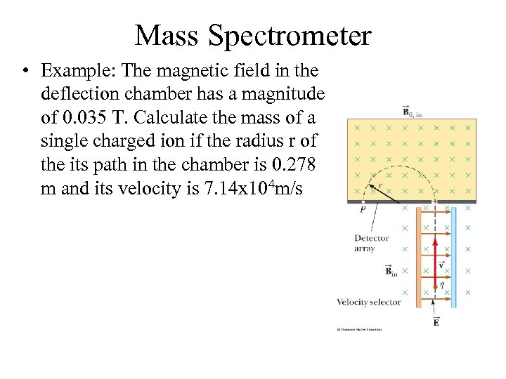 Mass Spectrometer • Example: The magnetic field in the deflection chamber has a magnitude