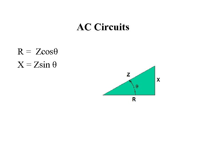 AC Circuits R = Zcosθ X = Zsin θ 