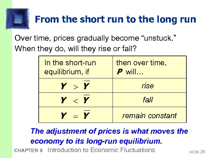 From the short run to the long run Over time, prices gradually become “unstuck.