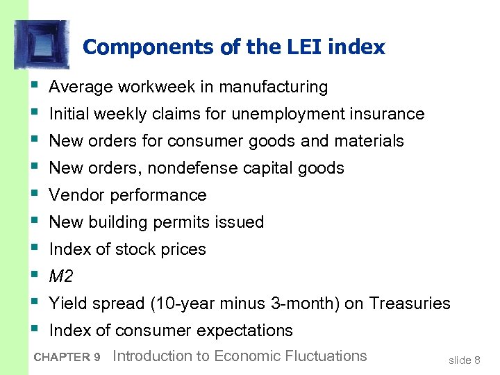 Components of the LEI index § § § § § Average workweek in manufacturing