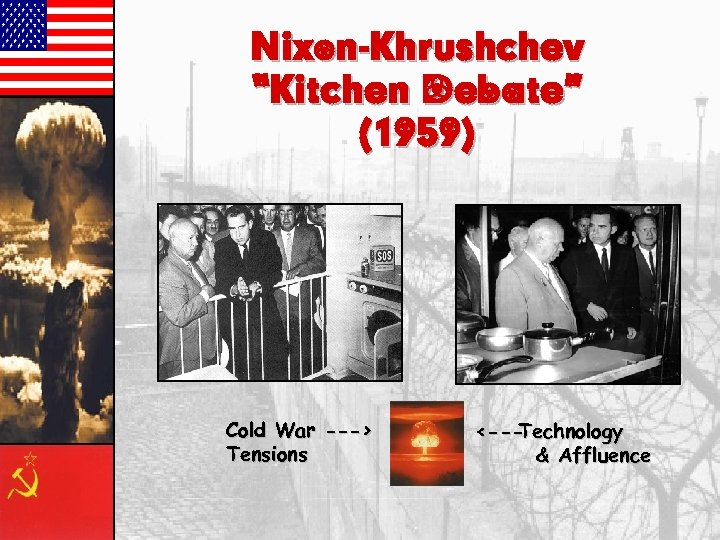 Nixon-Khrushchev “Kitchen Debate” (1959) Cold War ---> Tensions <--Technology & Affluence 
