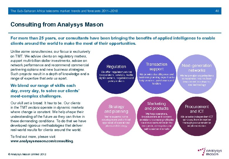 The Sub-Saharan Africa telecoms market: trends and forecasts 2011– 2016 48 Consulting from Analysys