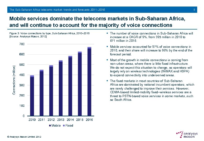 8 The Sub-Saharan Africa telecoms market: trends and forecasts 2011– 2016 Mobile services dominate