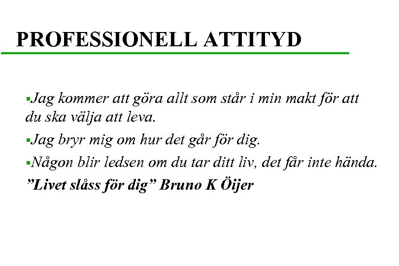 PROFESSIONELL ATTITYD §Jag kommer att göra allt som står i min makt för att