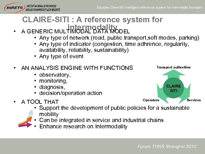 Equipex Claire. Siti Intelligent reference system for intermodal transport • CLAIRE-SITI : A reference