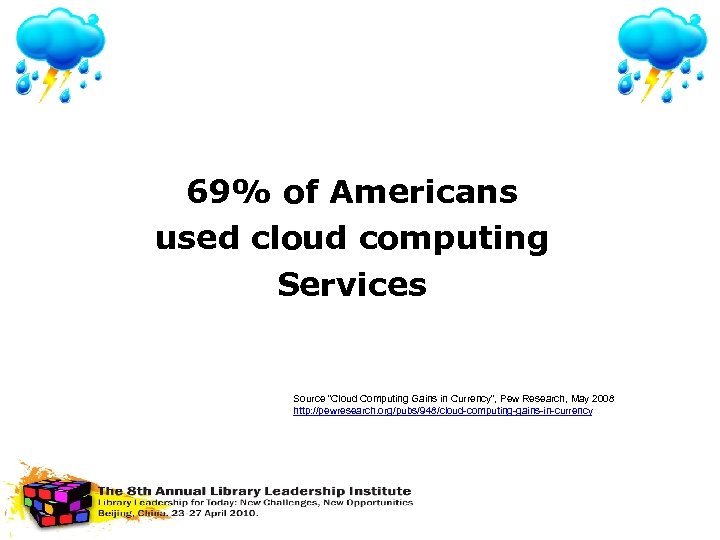 69% of Americans used cloud computing Services Source “Cloud Computing Gains in Currency”, Pew