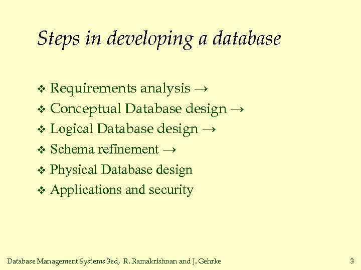 Steps in developing a database Requirements analysis → v Conceptual Database design → v