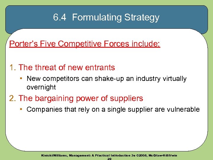 6. 4 Formulating Strategy Porter’s Five Competitive Forces include: 1. The threat of new