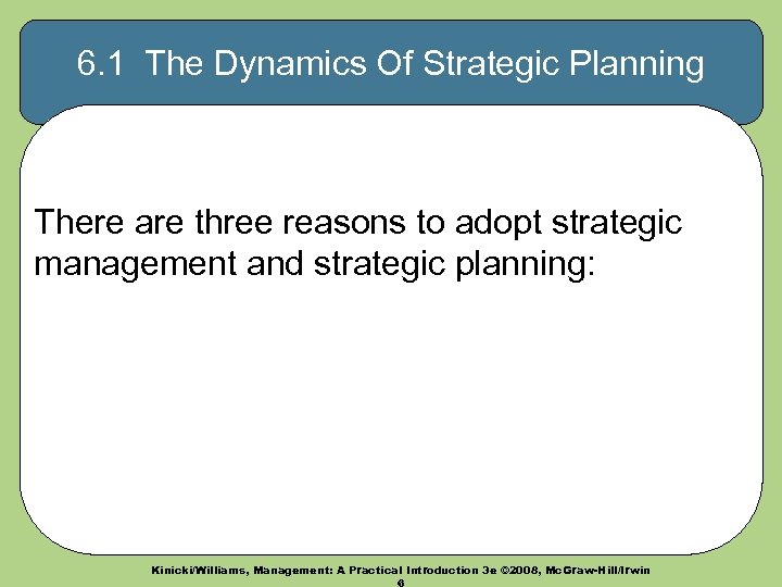 6. 1 The Dynamics Of Strategic Planning There are three reasons to adopt strategic