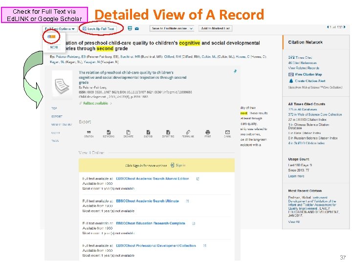 Check for Full Text via Ed. LINK or Google Scholar Detailed View of A