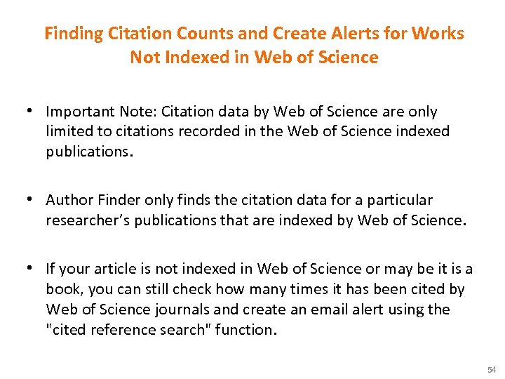 Finding Citation Counts and Create Alerts for Works Not Indexed in Web of Science