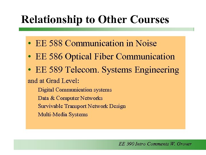 Relationship to Other Courses • EE 588 Communication in Noise • EE 586 Optical