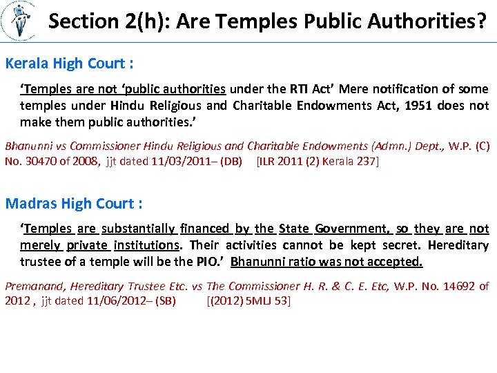 Section 2(h): Are Temples Public Authorities? Kerala High Court : ‘Temples are not ‘public