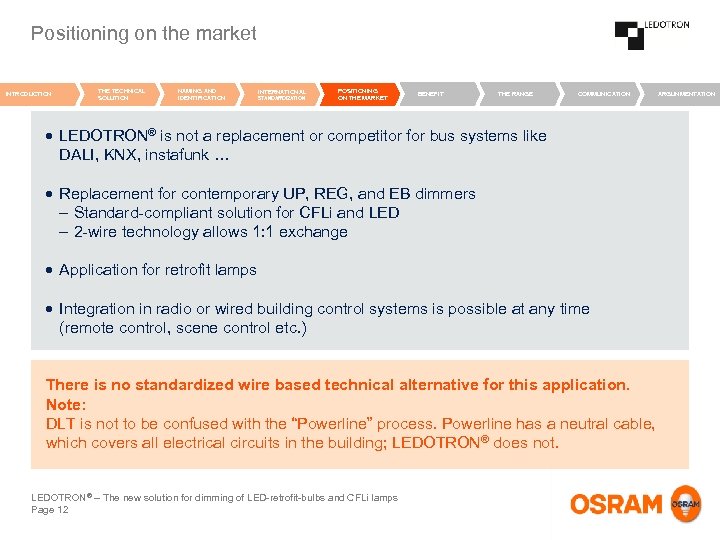 Positioning on the market INTRODUCTION THE TECHNICAL SOLUTION NAMING AND IDENTIFICATION INTERNATIONAL STANDARDIZATION POSITIONING