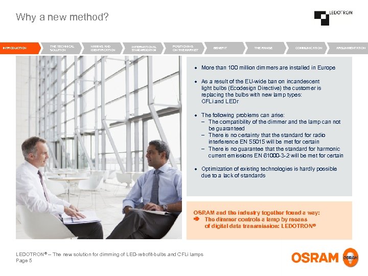 Why a new method? INTRODUCTION THE TECHNICAL SOLUTION NAMING AND IDENTIFICATION INTERNATIONAL STANDARDIZATION POSITIONING