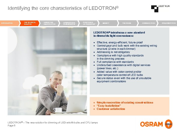 Identifying the core characteristics of LEDOTRON® INTRODUCTION THE TECHNICAL SOLUTION NAMING AND IDENTIFICATION INTERNATIONAL