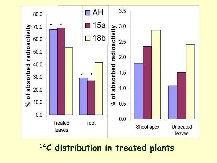 * * * 14 C * distribution in treated plants 