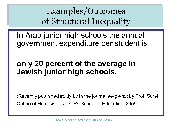 Examples/Outcomes of Structural Inequality In Arab junior high schools the annual government expenditure per