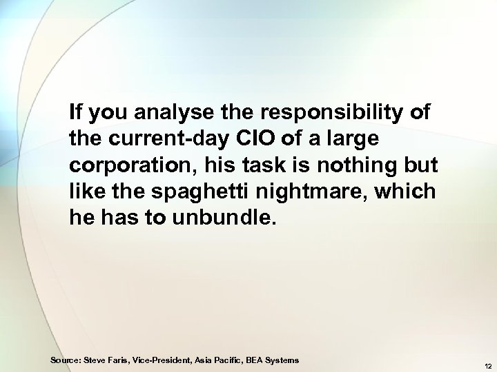 If you analyse the responsibility of the current-day CIO of a large corporation, his