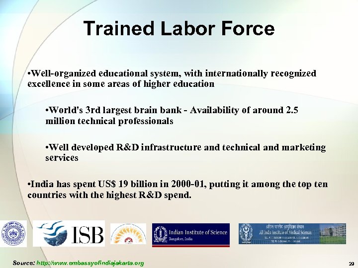 Trained Labor Force • Well-organized educational system, with internationally recognized excellence in some areas