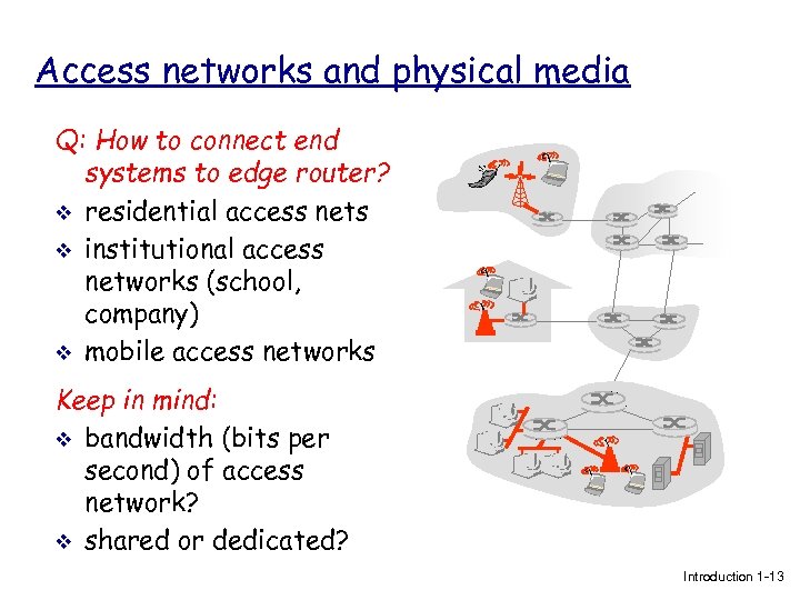 Access networks and physical media Q: How to connect end systems to edge router?