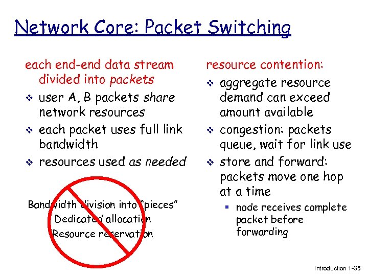 Network Core: Packet Switching each end-end data stream divided into packets v user A,