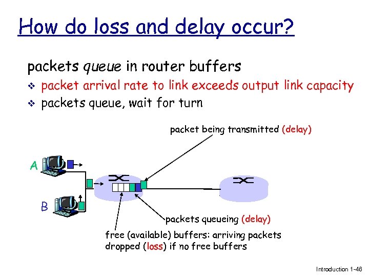 How do loss and delay occur? packets queue in router buffers v v packet