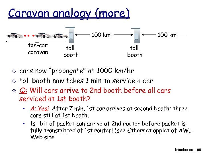 Caravan analogy (more) 100 km ten-car caravan v v v toll booth 100 km