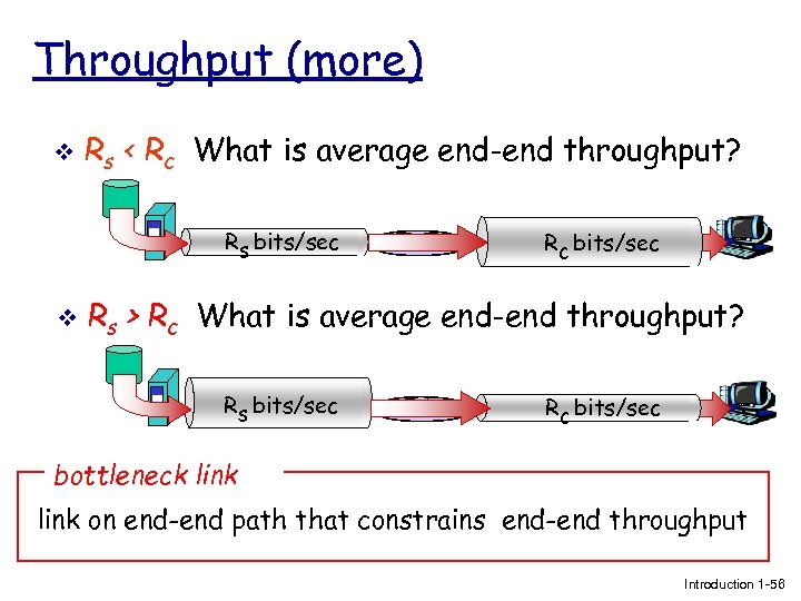 Throughput (more) v Rs < Rc What is average end-end throughput? Rs bits/sec v
