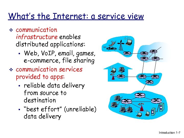 What’s the Internet: a service view v v communication infrastructure enables distributed applications: §