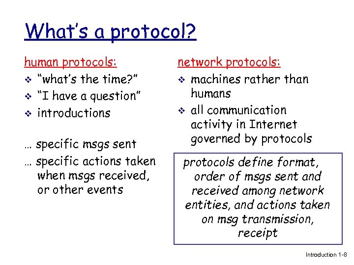 What’s a protocol? human protocols: v “what’s the time? ” v “I have a