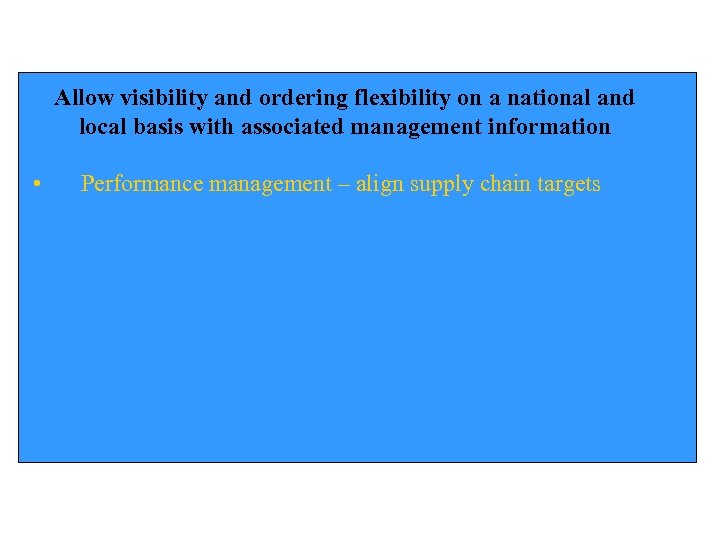 Allow visibility and ordering flexibility on a national and local basis with associated management