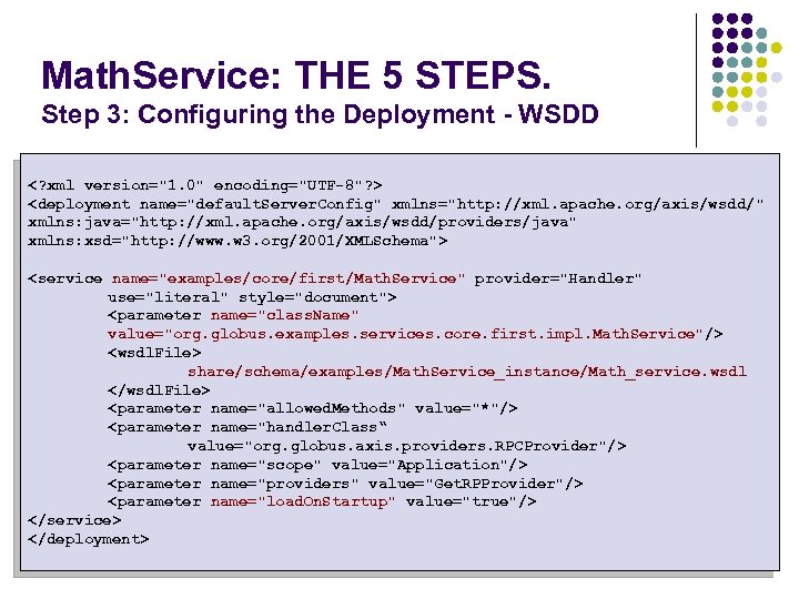 Math. Service: THE 5 STEPS. Step 3: Configuring the Deployment - WSDD <? xml