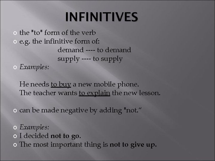 INFINITIVES the 