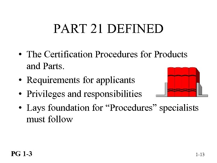 PART 21 DEFINED • The Certification Procedures for Products and Parts. • Requirements for