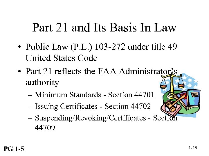 Part 21 and Its Basis In Law • Public Law (P. L. ) 103