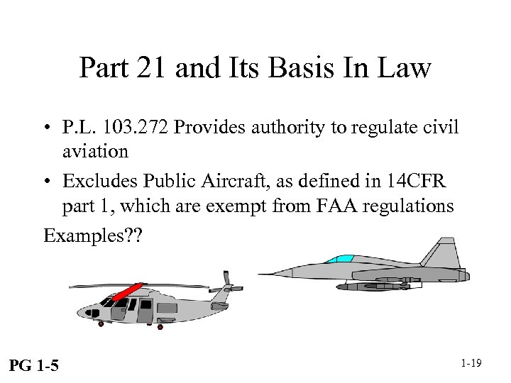 Part 21 and Its Basis In Law • P. L. 103. 272 Provides authority