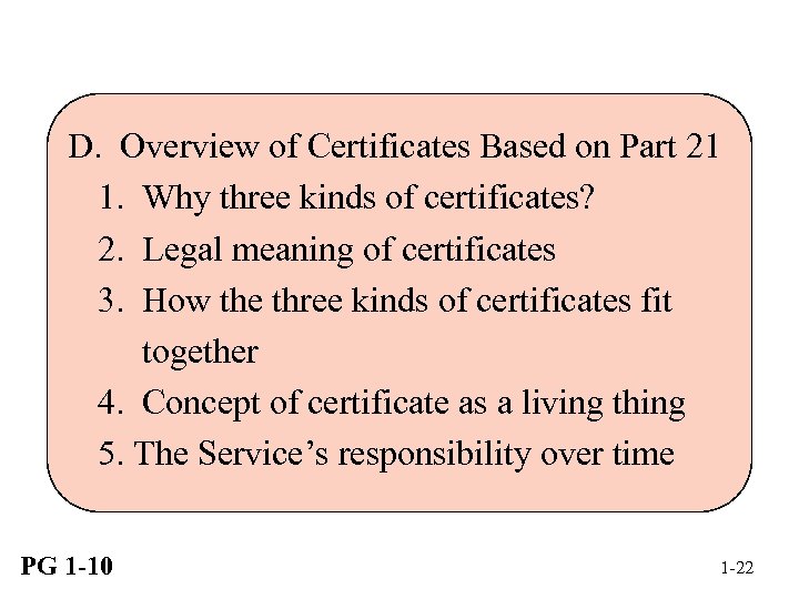 D. Overview of Certificates Based on Part 21 1. Why three kinds of certificates?