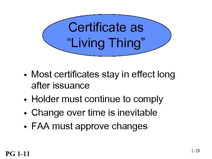 Certificate as “Living Thing” w w PG 1 -11 Most certificates stay in effect