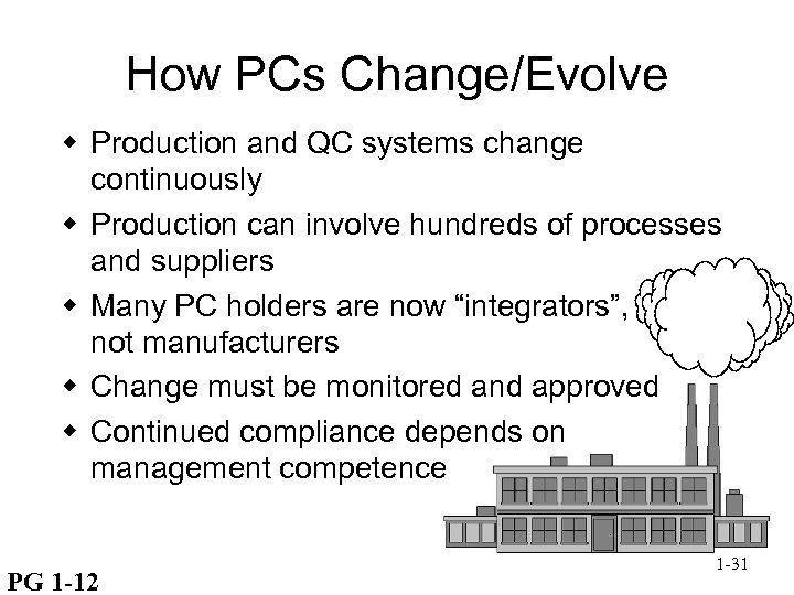 How PCs Change/Evolve w Production and QC systems change continuously w Production can involve