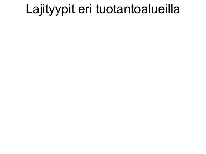 Lajityypit eri tuotantoalueilla 