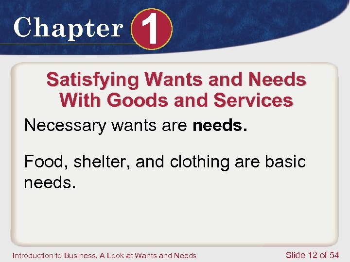 Chapter 1 Satisfying Wants and Needs With Goods and Services Necessary wants are needs.