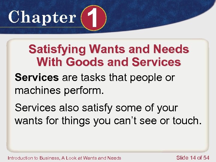 Chapter 1 Satisfying Wants and Needs With Goods and Services are tasks that people