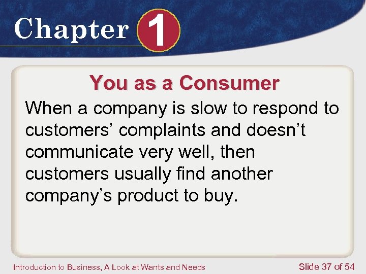 Chapter 1 You as a Consumer When a company is slow to respond to