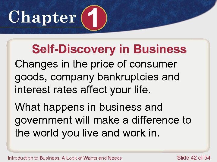 Chapter 1 Self-Discovery in Business Changes in the price of consumer goods, company bankruptcies