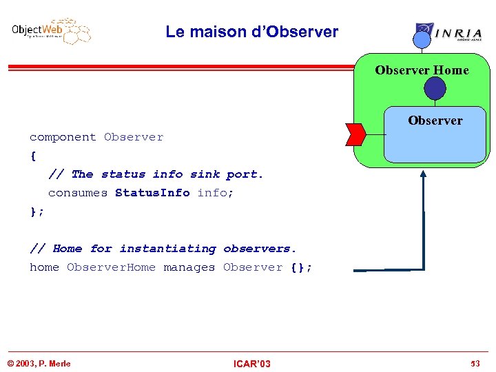 Le maison d’Observer Home Observer component Observer { // The status info sink port.