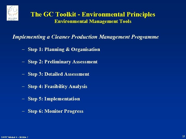 The GC Toolkit - Environmental Principles Environmental Management Tools Implementing a Cleaner Production Management